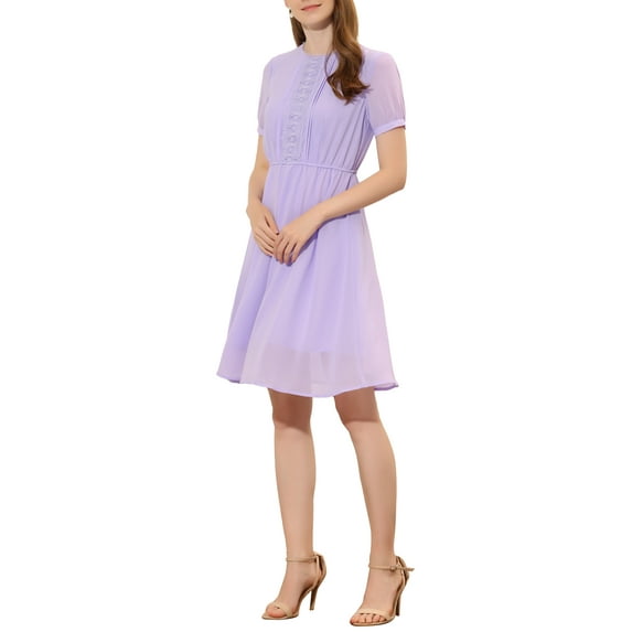 INSPIRE CHIC Women's Flowy Lace Insert Casual Fit and Flare Dresses Purple XS