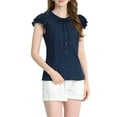 thumbnail image 1 of Allegra K Women's Flutter Sleeve Button Front Ruffle Neck Tie Neck Work Blouse, 1 of 6