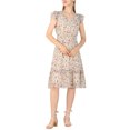 thumbnail image 1 of Allegra K Women's Flutter Sleeves V Neck Smocked Waist Ruffle Floral Dresses, 1 of 5