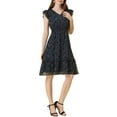 thumbnail image 1 of Allegra K Women's Flutter Sleeves V Neck Smocked Waist Ruffle Floral Dresses, 1 of 5
