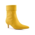 thumbnail image 1 of BLISSFUL STEP Women's Fold Over Kitten Heels Solid Print Zip-Up Ankle Boot Yellow 6, 1 of 8