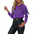 thumbnail image 1 of INSPIRE CHIC Women's Fringe Shirts Long Sleeve Button Down Chic Western Cowgirl Tops L Dark Purple, 1 of 7