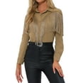thumbnail image 1 of INSPIRE CHIC Women's Fringe Shirts Long Sleeve Button Down Chic Western Cowgirl Tops XS Khaki, 1 of 7