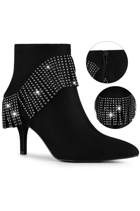 Women's Fringe Pointed Toe Stiletto Heel Ankle Boot Black 10