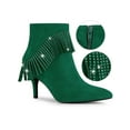 thumbnail image 1 of BLISSFUL STEP Women's Fringe Pointed Toe Stiletto Heel Ankle Boot Emerald Green 6, 1 of 6