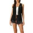 thumbnail image 1 of INSPIRE CHIC Women's Cardigan Fringe Vest Open Front Western Vintage Faux Suede Tassel Cardigan S Black, 1 of 6