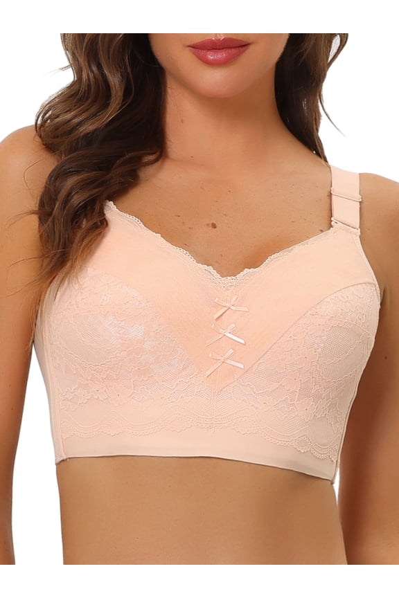 Women's Full Coverage Bra Wide Straps Longline Hem Wirefree Bralette C 38 Pink