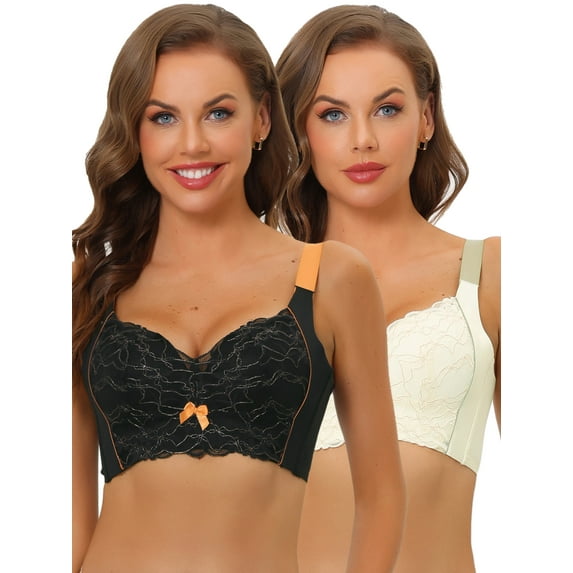 NOMADIC NOOK Women's Full Coverage Bras Wide Straps High Back Padded Lace Push Up Bralette 2 Packs