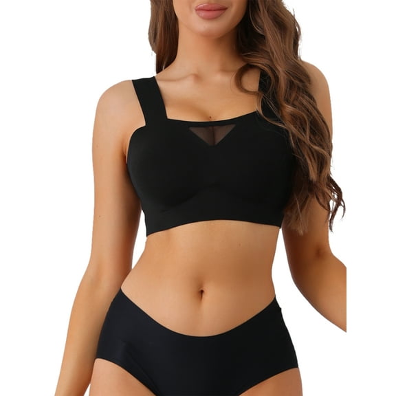 INSPIRE CHIC Women's Full-Coverage Mesh Everyday Bralette Push-Up Comfort Wirefree Bras S Black