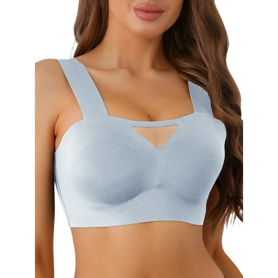 INSPIRE CHIC Women's Full-Coverage Mesh Everyday Bralette Push-Up Comfort Wirefree Bras XL Blue