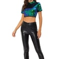 thumbnail image 1 of INSPIRE CHIC Women's Full glitter sequin Stand Collar Short Sleeves Cropped Blouse, 1 of 5