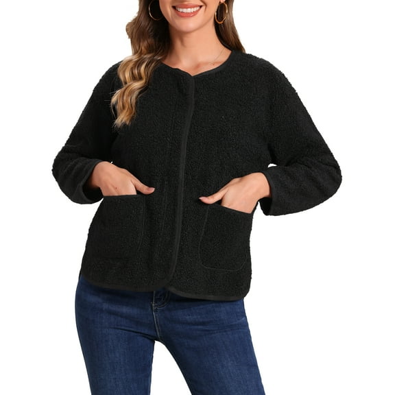 INSPIRE CHIC Women's Fuzzy Fleece Jacket with Pockets Long Sleeve Faux Fur Coat