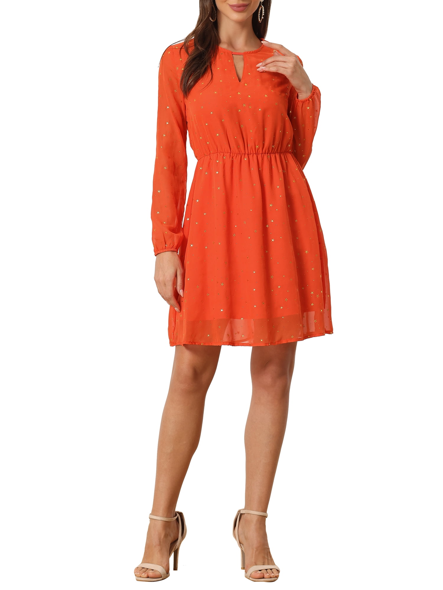 Allegra K Women's Plaid Print Tie-Bow Dress - 3/4 Sleeves, A-Line, Above Knee
