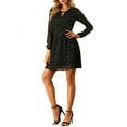 thumbnail image 1 of INSPIRE CHIC Women's Dress Gilding Star V Neck Long Sleeve Party Flared A-Line Dress XL Black, 1 of 9