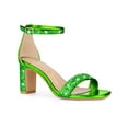 thumbnail image 1 of BLISSFUL STEP Valentine's Women's Shoes Glitter Ankle Strap Block Heel Prom Sandals Bright Green 10, 1 of 7