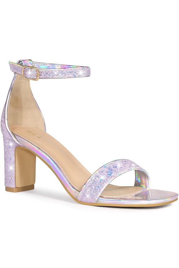 Valentine's Women's Shoes Glitter Ankle Strap Block Heel Prom Sandals Light Purple 6
