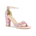 thumbnail image 1 of BLISSFUL STEP Women's Shoes Chunky Heel Ankle Strap Open Toe Glitter Sandals Pink 7.5, 1 of 6