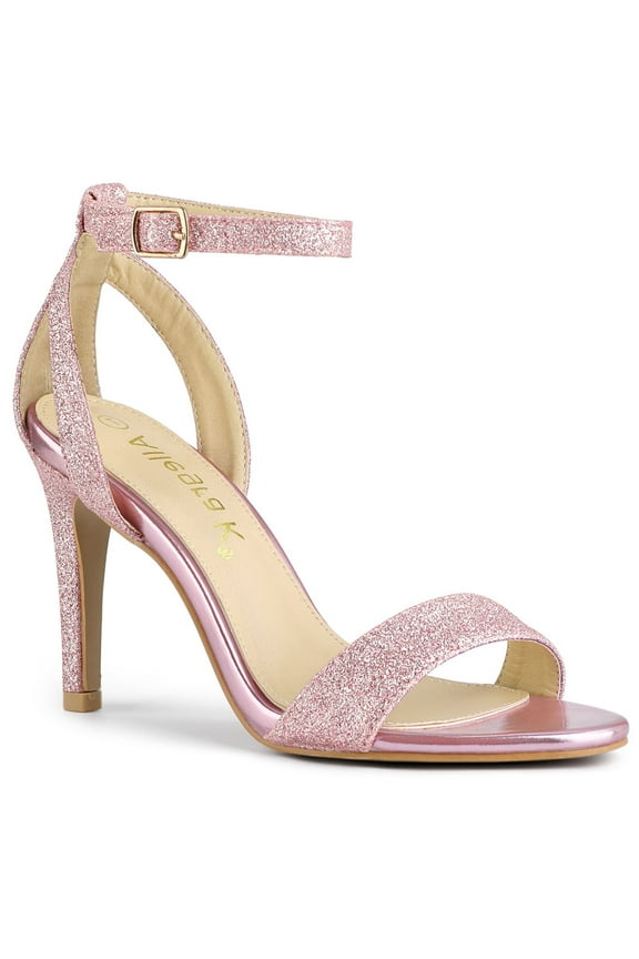 Women's Shoes Glitter Stiletto Heel Sandals Ankle Strap Open Toe Party Shoes Pink 8.5