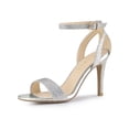 thumbnail image 1 of BLISSFUL STEP Women's Shoes Glitter Stiletto Heel Sandals Ankle Strap Open Toe Party Shoes Silver 10, 1 of 9