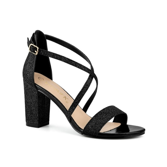 BLISSFUL STEP St. Patrick's Day Women's Shoes Glitter Crisscross Strap Block Heel Sandals Black 8