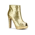thumbnail image 1 of BLISSFUL STEP Women's Glitter Peep Toe Platform Block High Heel Boots Gold 9, 1 of 8