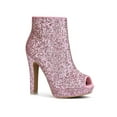 thumbnail image 1 of BLISSFUL STEP Women's Glitter Peep Toe Platform Block High Heel Boots Pink 7.5, 1 of 8