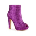 thumbnail image 1 of BLISSFUL STEP Women's Glitter Peep Toe Platform Block High Heel Boots Purple 6, 1 of 7