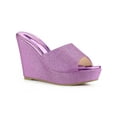 thumbnail image 1 of BLISSFUL STEP Women Glitter Platform Slip on Wedge Heels Sandals Purple 8, 1 of 7