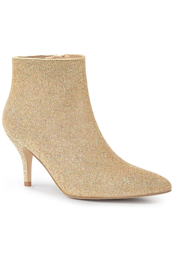 Women's Glitter Point Toe Stiletto Heels Ankle Boots Gold 10