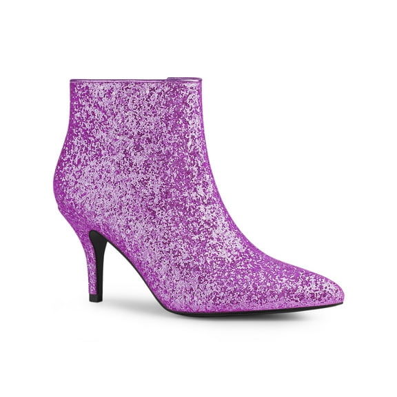 BLISSFUL STEP Women's Glitter Point Toe Stiletto Heels Ankle Boots Purple 9
