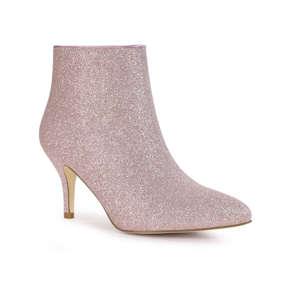 BLISSFUL STEP Women's Glitter Point Toe Stiletto Heels Ankle Boots Light Pink 9