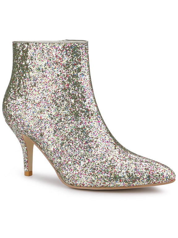 Women's Glitter Point Toe Stiletto Heels Ankle Boots Silver 8