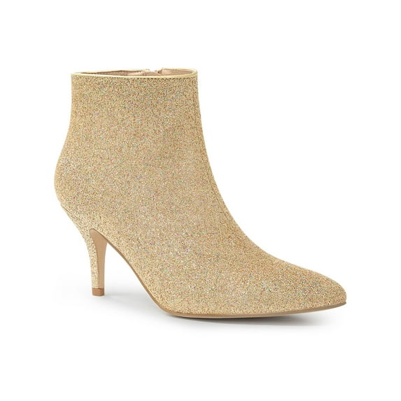 BLISSFUL STEP Women's Glitter Point Toe Stiletto Heels Ankle Boots Gold 8
