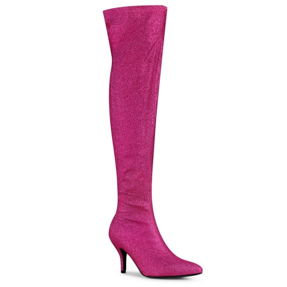 BLISSFUL STEP Women's Boots Glitter Point Toe Stiletto Heels Over The Knee High Boots Hot Pink 5.5