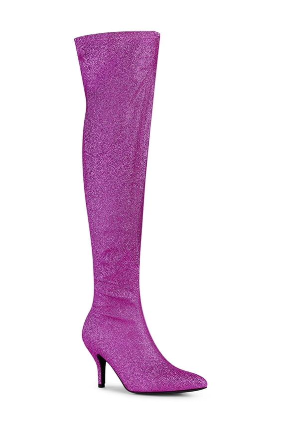Women's Boots Glitter Point Toe Stiletto Heels Over The Knee High Boots Purple 9