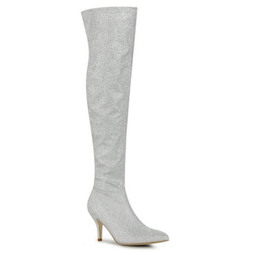 Allegra K Women's Glitter Point Toe Stiletto Heels Over The Knee High Boots