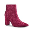 thumbnail image 1 of BLISSFUL STEP Women's Glitter Pointed Toe Block Heeled Ankle Boots Hot Pink 9, 1 of 8