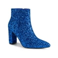 thumbnail image 1 of BLISSFUL STEP Women's Glitter Pointed Toe Block Heeled Ankle Boots Royal Blue 5.5, 1 of 8