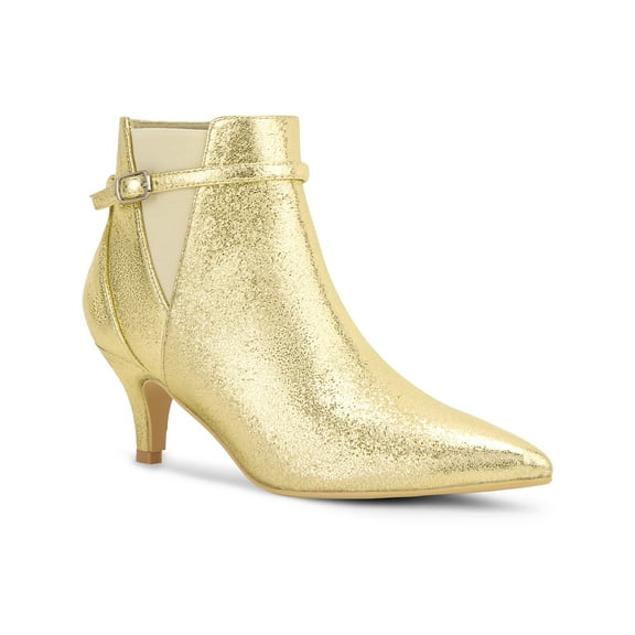 BLISSFUL STEP Women's Glitter Pointed Toe Stiletto Heel Ankle Boots Gold 9