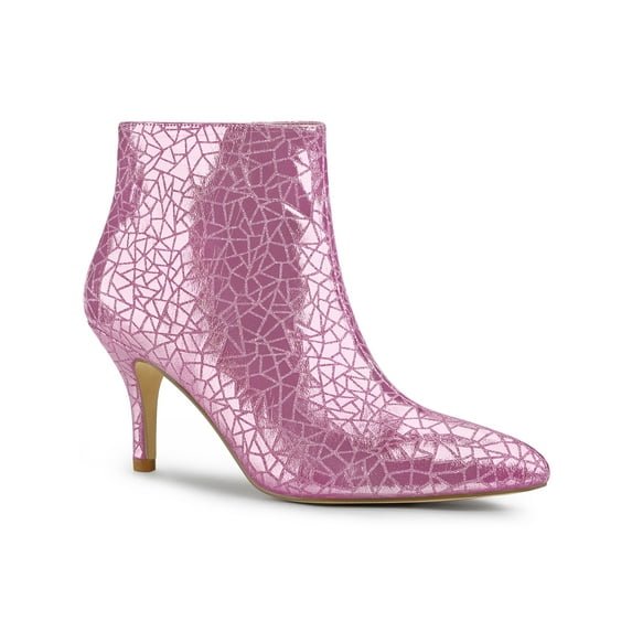 BLISSFUL STEP Women's Glitter Pointed Toe Stiletto Heels Ankle Boot Pink 10