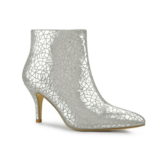 BLISSFUL STEP Women's Glitter Pointed Toe Stiletto Heels Ankle Boot Silver 9