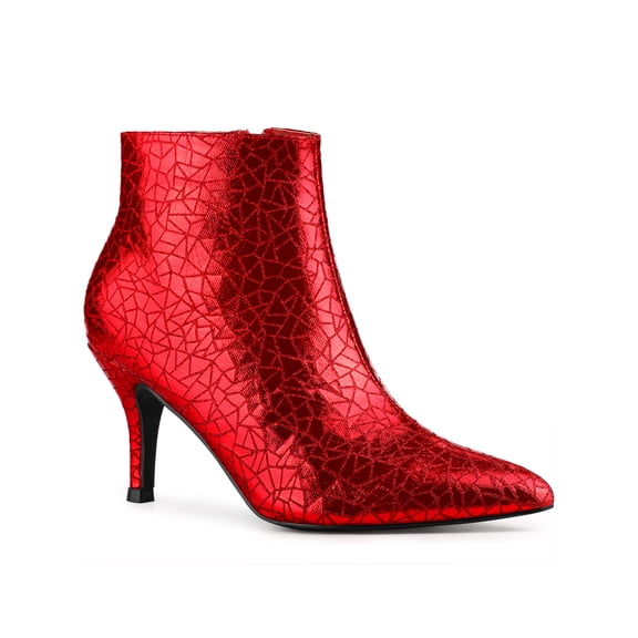 BLISSFUL STEP Women's Glitter Pointed Toe Stiletto Heels Ankle Boot Red 6