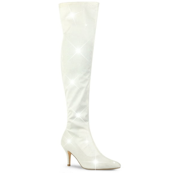 BLISSFUL STEP Women's Glitter Pointed Toe Stiletto Heels Over the Knee High Boots White 6