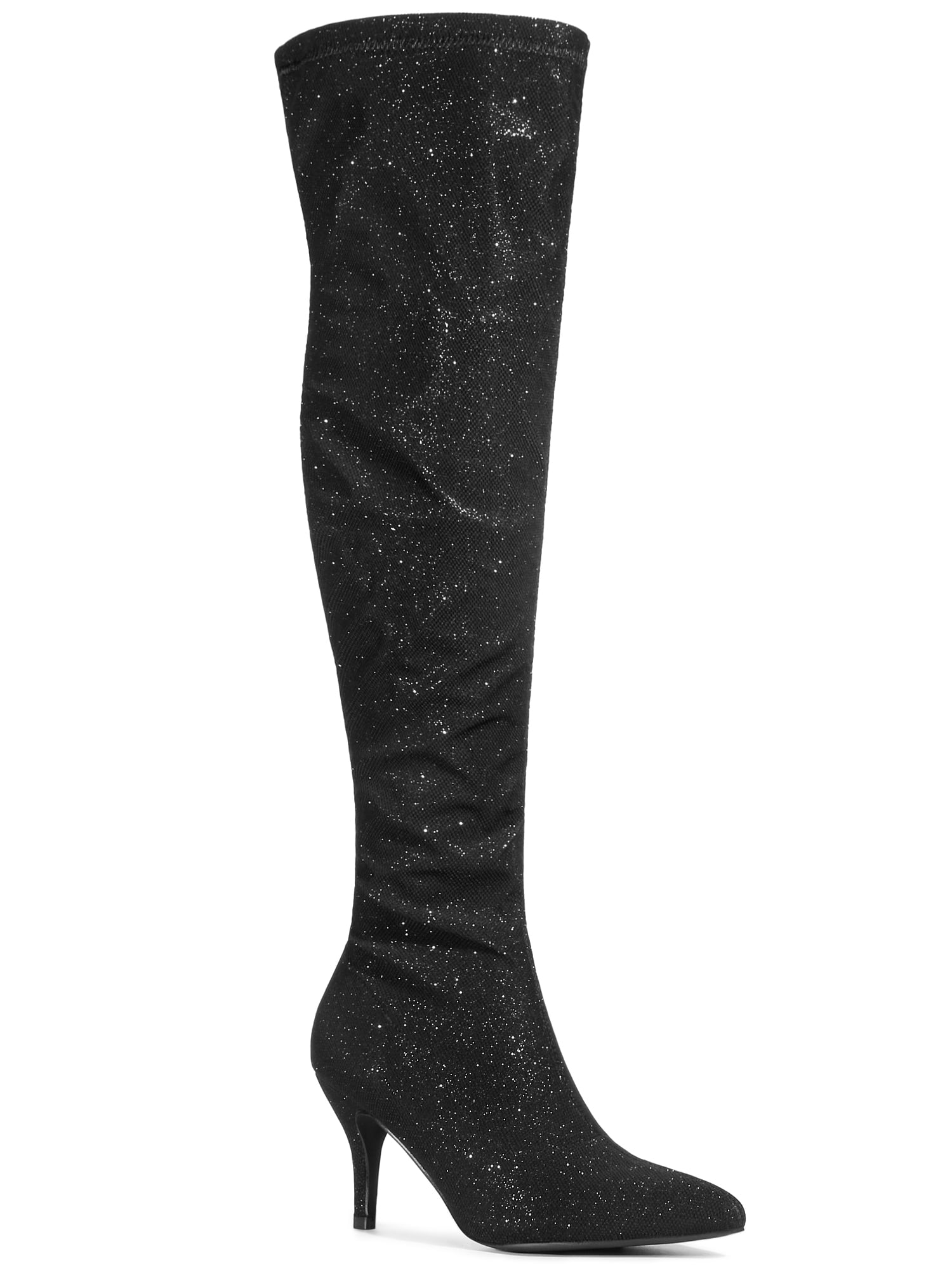 Allegra K Women's Glitter Over-the-Knee Boots - Pointed Toe Stiletto Heels With Side Zipper, Thigh High - View #7