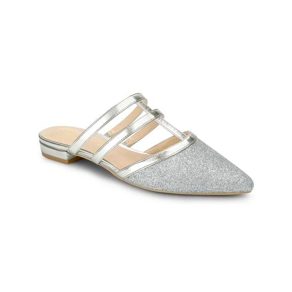 BLISSFUL STEP Women's Glitter Pointy Toe Flats Mules