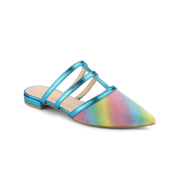 BLISSFUL STEP Women's Glitter Pointy Toe Flats Mules