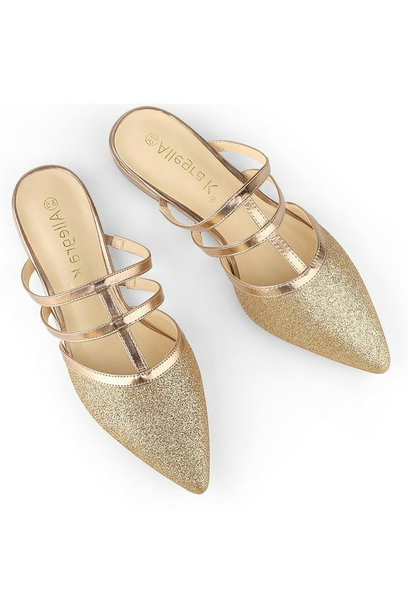 Women's Glitter Pointy Toe Flats Mules Gold 7