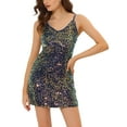 thumbnail image 1 of INSPIRE CHIC Women's Dress Glitter Sequin V Neck Adjustable Straps Prom Mini Dress L Blues, 1 of 7