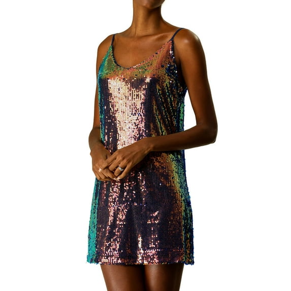 INSPIRE CHIC Women's Dress Glitter Sequin V Neck Adjustable Straps Prom Mini Dress XL Mermaid