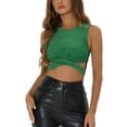 thumbnail image 1 of INSPIRE CHIC Women's Glitter Sleeveless Round Neck Criss Cross Crop Top L Grass Green, 1 of 6